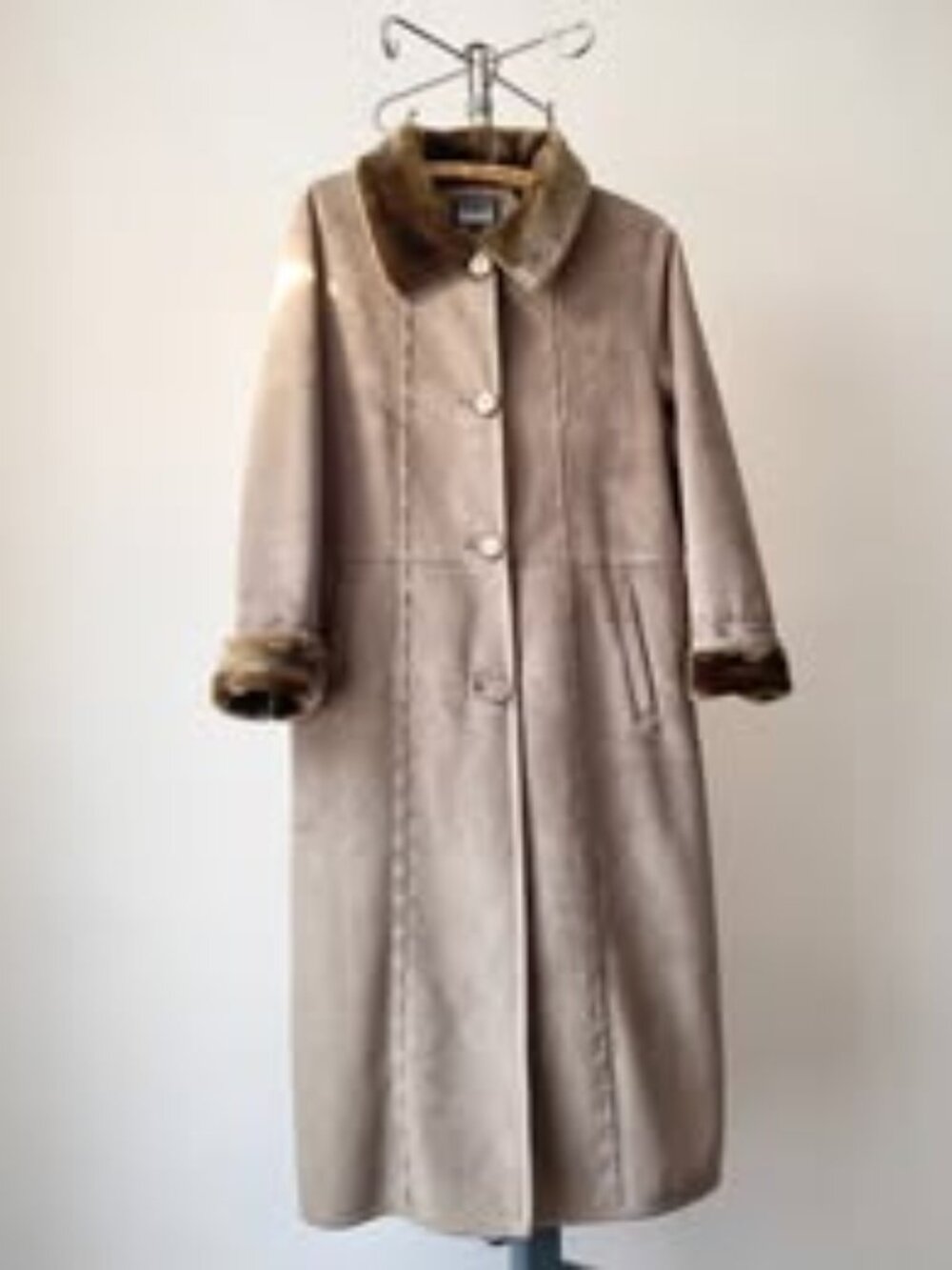 Vintage Y2K Khaki Green Long Coat – Penny Lane Style / Faux Shearling & Fur